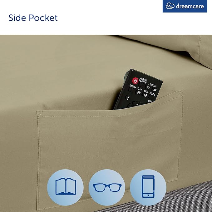 DREAMCARE Queen Size Sheets - Cooling Bed Sheets - 4pcs Set - up to 15" Deep Pocket Queen Sheet Set - Sheets Queen Size Bed - Soft & Long Lasting 100% Brushed Polyester with Side Pocket, Eucalyptus