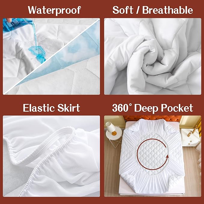 GOONIK Waterproof Mattress Protector, Noiseless Twin Size Mattress Pad Cover with 6-16 Inches Deep Pocket, White