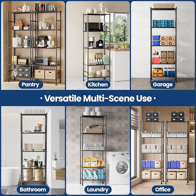 Abiglifty Storage Shelves, 5-Tier Metal Shelving, Wire Shelving Unit with Adjustable Leveling Feet, Shelf Organizer for Bathroom, Pantry, Laundry - Image 6