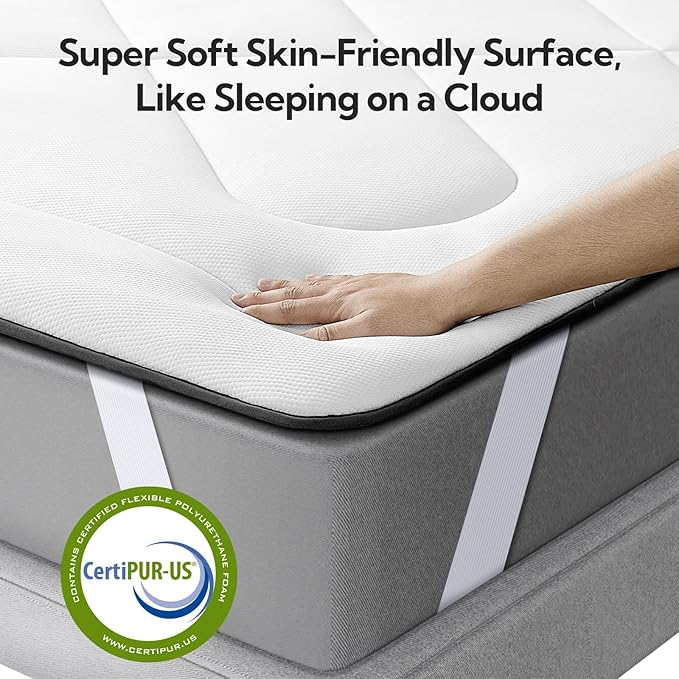 Maxzzz Twin Mattress Pad, Cooling Memory Foam Mattress Topper, Pillow Top Mattress Protector for 8-23'' Mattresses, White