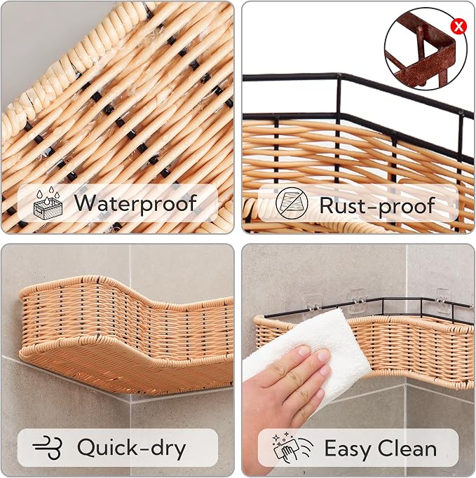 GRANNY SAYS Corner Shower Caddy, 2 Pack Rustproof Corner Shelves, Wicker Shower Organizers and Storage, Inside Shower Shelf for Home Decor - Image 4