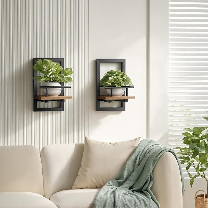 Sbosbo Floating Shelves for Wall, Plant Shelf Indoor, Wall Planters for Indoor Floating Plant Shelves for Bedroom, Living Room, Kitchen, Office, Bathroom Decor (2 Pack) - Image 2