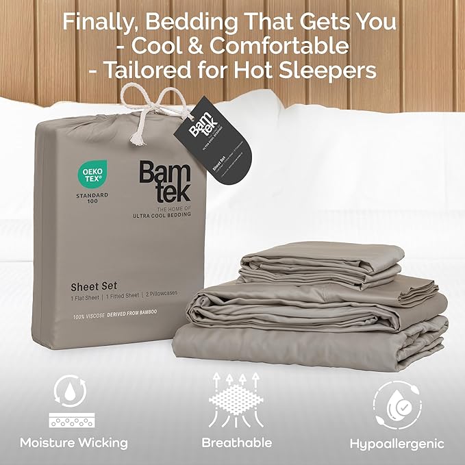 Viscose Bamboo Bed Sheets Full Sizes 4PC Set - Cooling Bedding for Hot Sleepers with Moisture Wicking Technology - Silky Soft 16 Inch Deep Pocket - Sand 54"x75"
