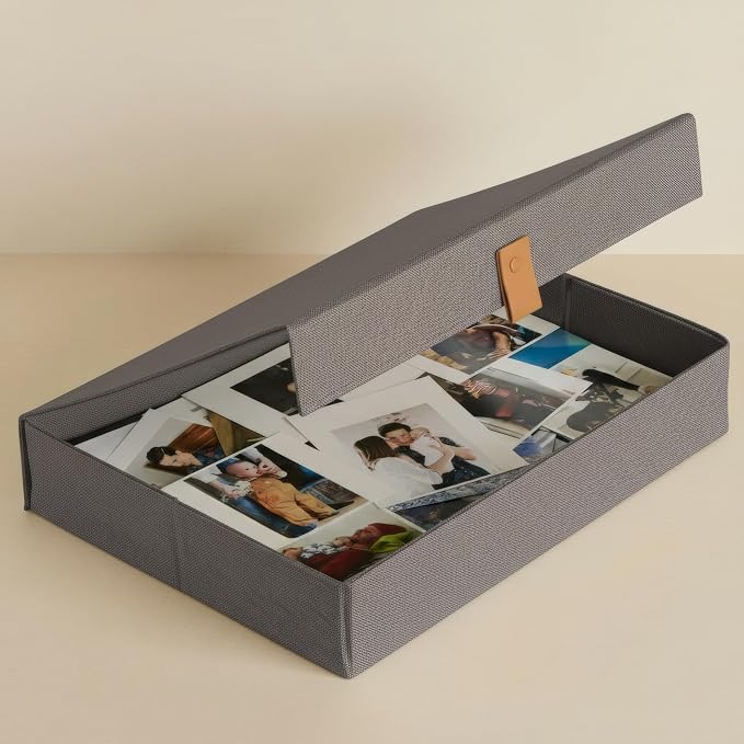 ZICOTO Decorative Photo Storage Box with Lid - A Beautiful Linen Organizer Perfect to Safely Store Your Pictures, Documents, Scrapbooking Supplies, Keepsakes and Other Memories in Style by ZICOTO