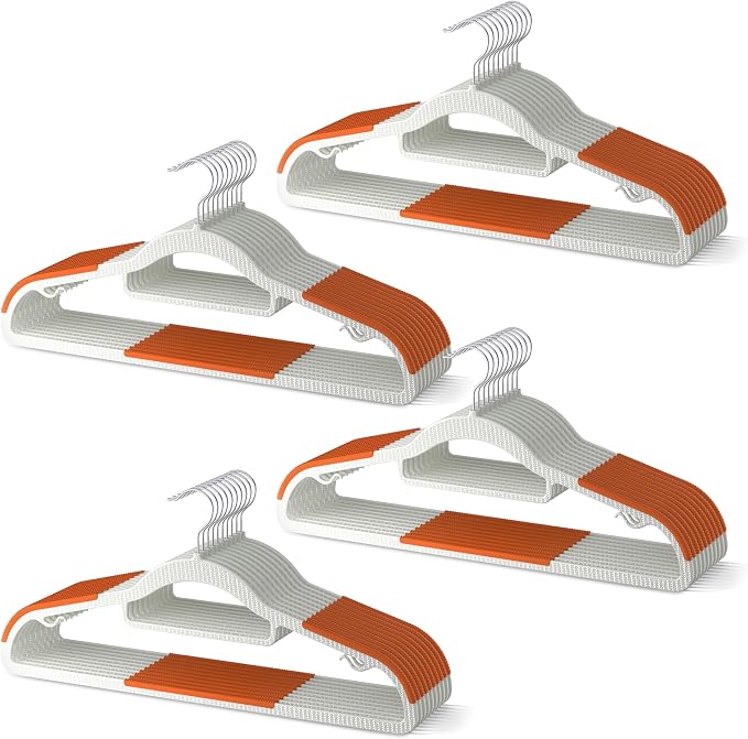 40 Pack Heavy Duty Plastic Hangers, Non Slip Clothes Hangers with Rubber Pads and 360° Hook - Thin Space Saving Hanger, Closet Organizer for Shirt, Pants, Suit, Skirt, Coat - Orange by MLKJHHI