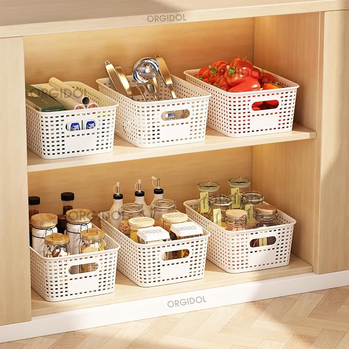 ORGIDOL Plastic Storage Basket with Lids 10 Pack Stackable Storage Bins Containers with Lid, Decorative Storage Boxes for Organizing Shelves, Drawers, Playroom, Classroom, Office, Closet, White - Image 8