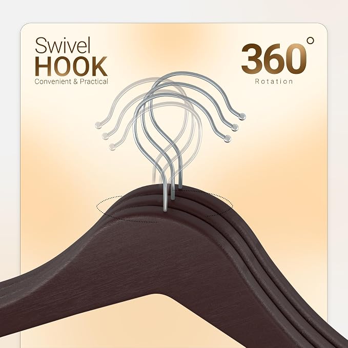 Utopia Home Premium Wooden Hangers 20 Pack - Durable & Slim Coat Hanger - Suit Hanger with 360-Degree Rotatable Hook - Wood Hangers with Shoulder Grooves (Brown Color) - Image 3
