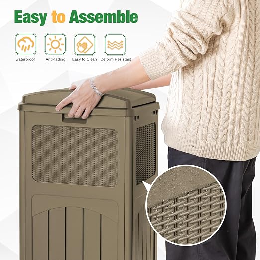 Flamaker 30 Gallon Trash Can, Resin Outdoor Garbage Can with Lid, Waterproof Hideaway Patio Waste Bins for Outside Use (Brown) - Image 2