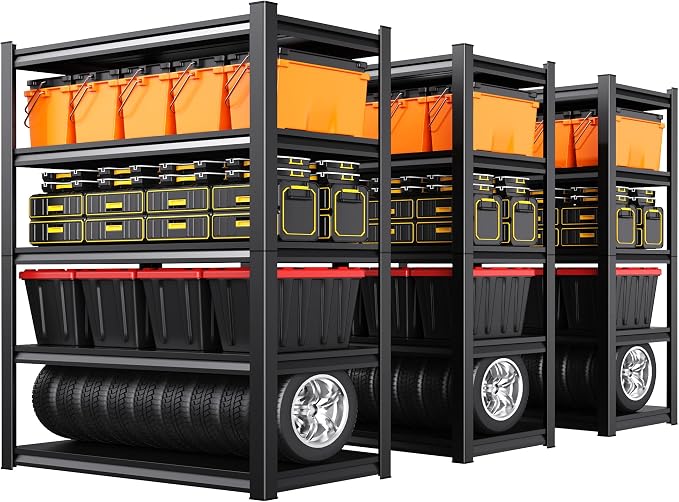 Set of 3 Garage Shelving 5-Tier Heavy Duty Storage Shelves, Adjustable Metal Shelving Unit, Utility Garage Organizer Shelf for Basement, Pantry, Warehouse, Supermarket, 45.7" Wx19.7 Dx71.2 H by Unknown