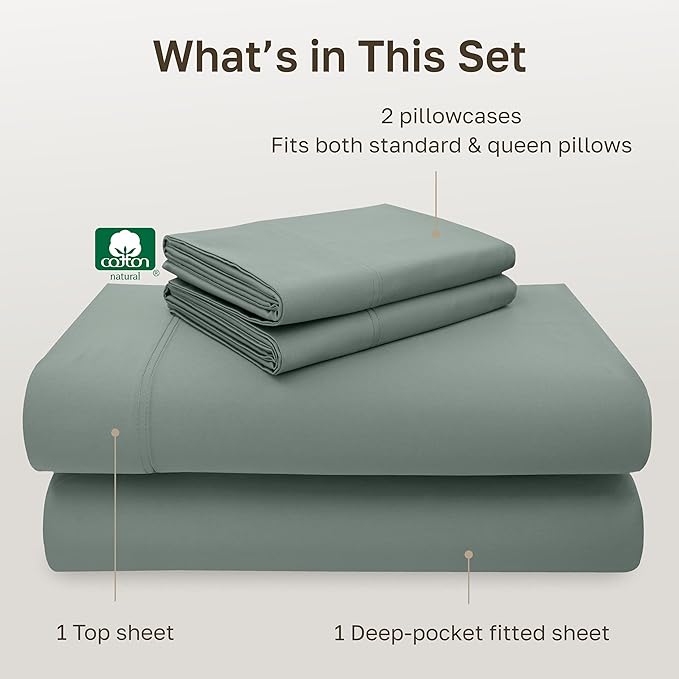 CALIFORNIA DESIGN DEN 5-Star Hotel 600 Thread Count 100% Cotton, Soft & Smooth Queen Sheet Set with Deep Pockets, Quality Beats Egyptian Cotton Claims (Sage Green)