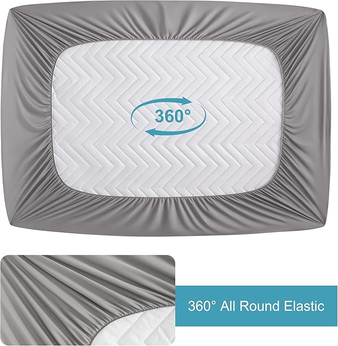 NTBAY Waterproof Mattress Protector, Quilted Full Fitted Mattress Cover with 15" Deep Pocket- Machine Washable - Soft and Breathable Mattress Pad Cover, Smoke Grey