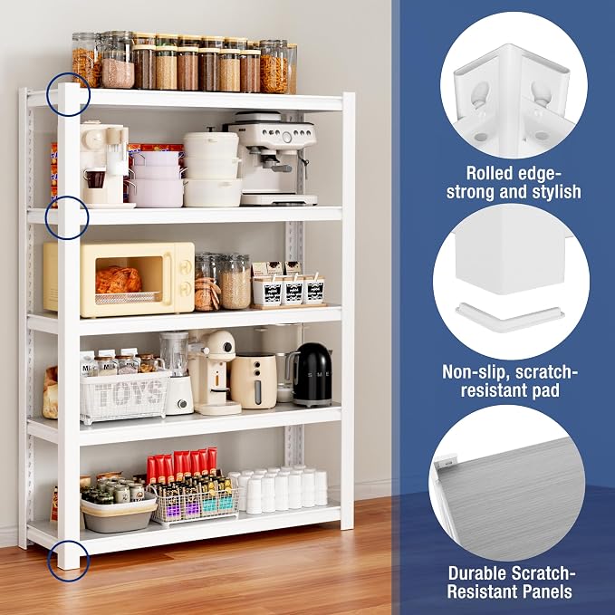 WORKPRO 3000lbs 5-Tier Shelving Unit, 72" H Adjustable Storage Shelves, Boltless Garage Shelving Unit for Garage, Kitchen, Durable Scratch-Resistant Panels, White - Image 6