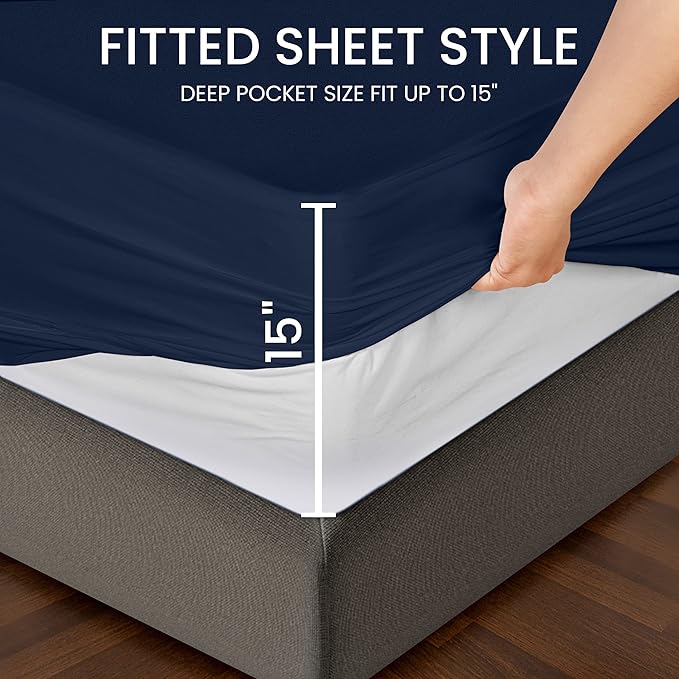 Utopia Bedding Premium Waterproof Mattress Protector, Viscose Made from Bamboo Mattress Cover, Breathable, Fitted Style with Stretchable Pockets (Navy, Full)