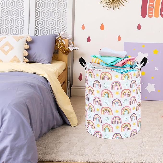 MAIZMZ Kids Rainbow Hamper Laundry Basket Storage Bins Gift Organizer Clothes Toy Box Large Canvas Collapsible Chest for Home/Dorm/Kitchen/Pet/Office/Closet/Shelf/Room Decor - Image 4
