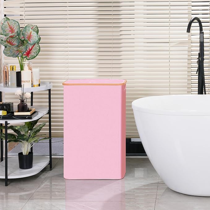 Vincona Slim Laundry Basket with Lid, Narrow Dirty Clothes Hampers for Laundry with Handle, Skinny Laundry Bin for Laundry Room, Dorm, Bedroom and Bathroom, 19.8 Gallon (75L) Pink - Image 6