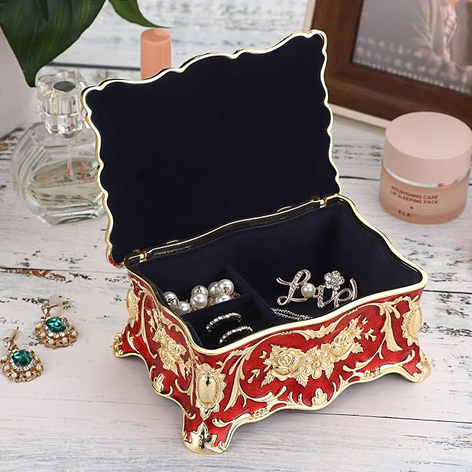 Hipiwe Hipiw Vintage Jewelry Organizer Box - Metal Trinket Storage Box Ornate Treasure Chest Box Jewelry Decorative box Keepsake Gift Box Case for Women,4.9"x3.4"x2.7" - Image 2
