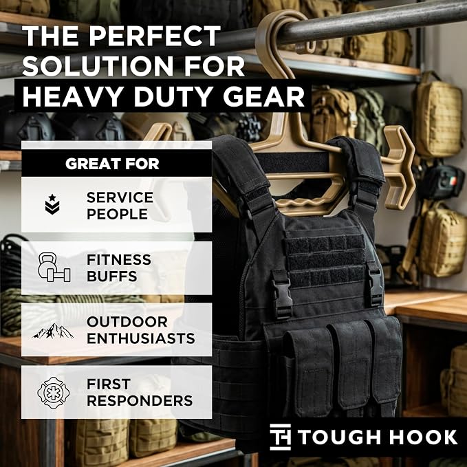 Tough Hook ID MAX Heavy Duty Identification Hanger, USA Made 200 Lb Cap, Plate Carrier, Tactical Gear, Scuba BCD, Anti-Slip Wetsuit & Body Armor Organization System with 3 ID Loop Strips 1 Pack TAN - Image 4