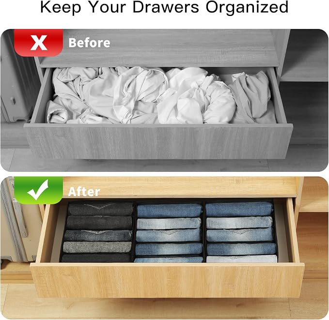 Qozary Jeans Pants Organizer for Closet, 4 Pack Drawer Organizers for Clothing, 5 Grids Wardrobe Clothes Storage, Deep Drawer, for Shirts, Leggings - Image 2