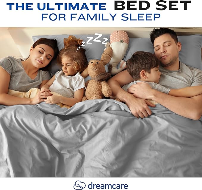 DREAMCARE Twin XL Sheet Sets - 4 pcs Breathable Cooling Bed Sheets - up to 15" Deep Pocket Twin XL Sheets Set with Side Pockets -Extra Soft 100% Brushed Hypoallergenic Hotel Luxury Bedding -Light Gray
