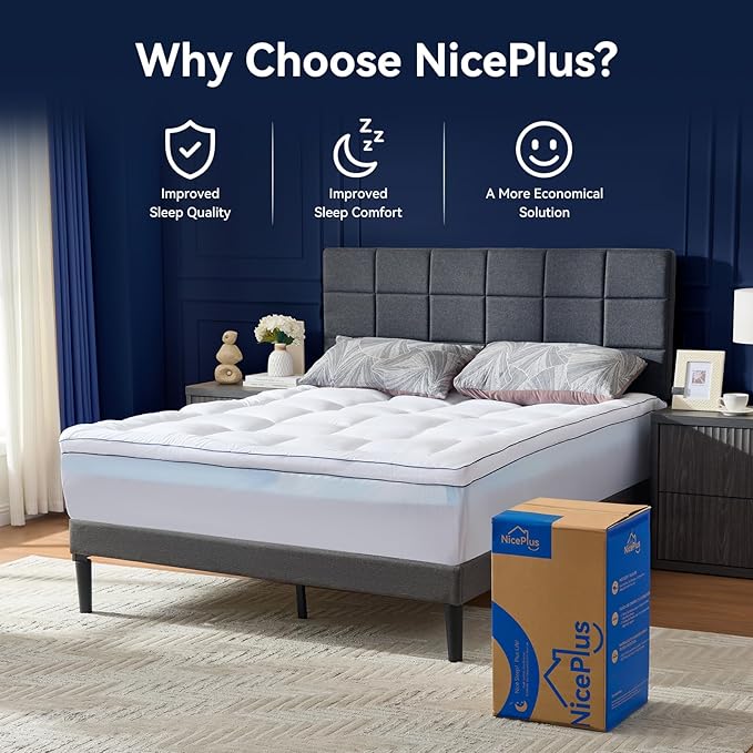 California King Size Dual Layer 4 Inch Memory Foam Mattress Topper, 2 Inch Fluffy Soft Pillow Top Mattress Pad Cover and 2 Inch Gel Memory Foam for Back Pain Relief, Breathable, Cooling