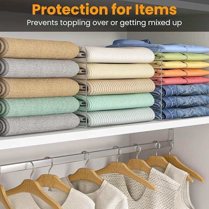 OKPOW Acrylic Shelf Dividers for Closet Organization - 10" Tall X 12" Deep Easy Installation Clothes Purses Organizer - Space-Saving Adjustable & Sturdy Clear Dividers for Wood Cabinet Shelves, 4 Pack - Image 5