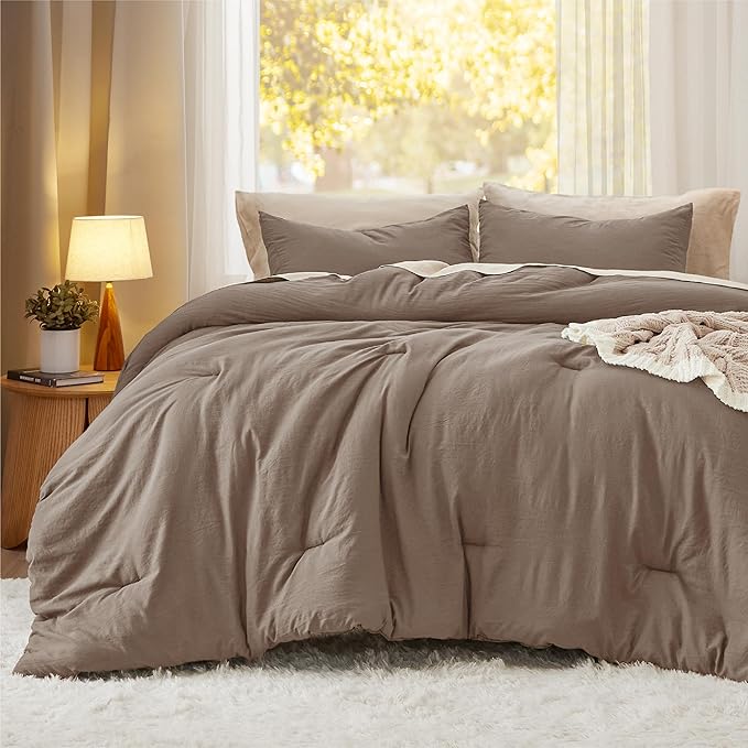 Bedsure King Comforter Set, Brown Soft Prewashed Bedding for All Seasons, 3 Pieces GentleSoft™ Bed Set, 1 Lightweight Comforter (104"x90") and 2 Pillowcases (20"x36")