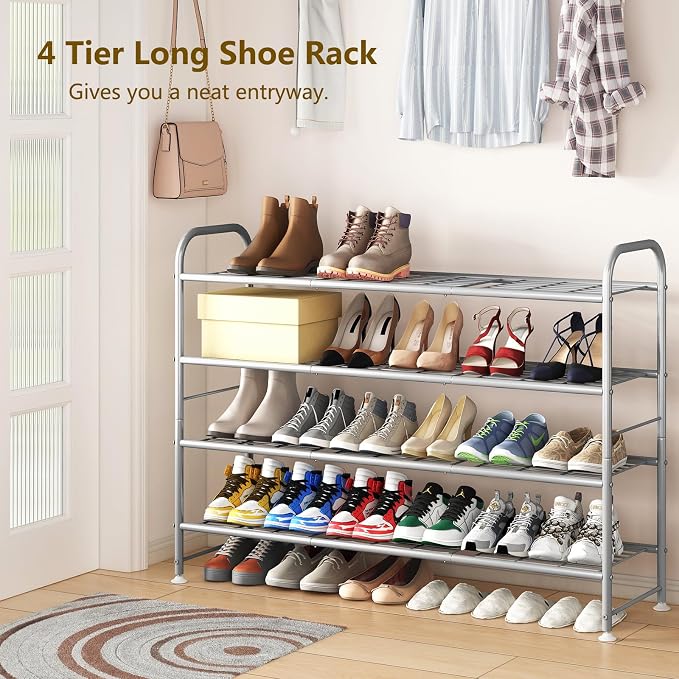 LINZINAR Shoe Rack 4 Tier Storage Organizer for Closet Entryway Metal Grey - Image 4
