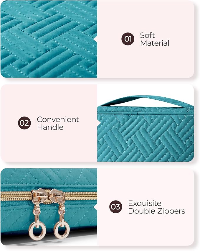 BAGSMART Travel Jewelry Case, Jewelry Organizer for Women Zipper Rings Holder Storage Pouch for Rolls Necklaces,Stud Earrings,Bracelets,Teal - Image 6