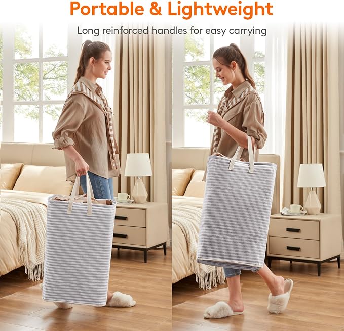 Lifewit 1 Pack Laundry Basket 65L Each, Collapsible Clothes Hamper with Reinforced Handles, Freestanding Waterproof Design for Bedroom and Laundry Room, Grey 65L Total - Image 4