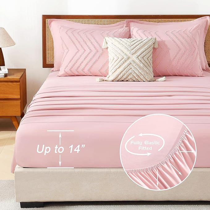 Litanika Pink Full Size Comforter Set with Sheets - 7 Pieces Bed in a Bag Full Boho Tufted Complete Bedding Sets with Comforter, Sheets, Pillowcases & Shams