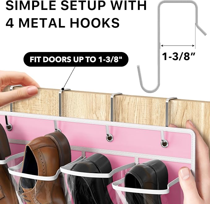 Simple Houseware 24 Pockets Large Clear Pockets Over The Door Hanging Shoe Organizer, Pink (56" x 22.5") - Image 5