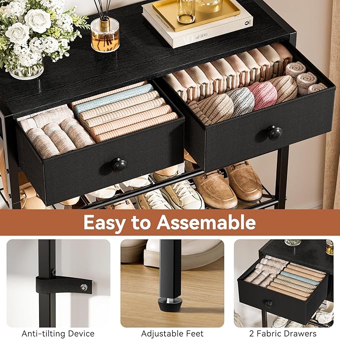 Shoe Rack for Entryway, 5 Tier Shoe Organizer with 2 Non-Woven Drawers, Metal Storage Shoe Shelf for 16-20 Pairs of Shoes, with Wooden Top and Steel Frame, Shoe Stand for Closet Charcoal - Image 5