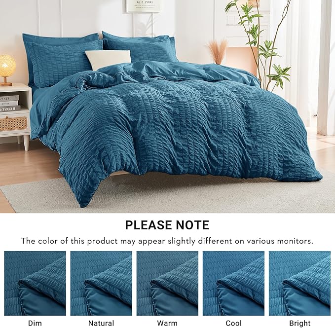 HYMOKEGE Teal Full Size Comforter Sets Seersucker 7 Pieces, All Season Luxury Bed in a Bag for Bedroom, Bedding Set with Comforters, Sheets, Pillowcases & Shams