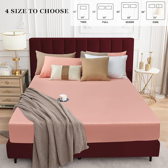 Sundari Mattress Protector,Waterproof Mattress Cover Queen,18" Deep Pocket Mattress Protector,Fitted Sheet Style with Elastic Rubber Band,Washable and Easy Care-Light Pink,Queen
