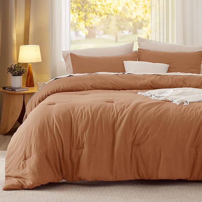 Bedsure Full Comforter Set, Pumpkin Soft Prewashed Bedding for All Seasons, 3 Pieces GentleSoft™ Bed Set, 1 Lightweight Comforter (82"x86") and 2 Pillowcases (20"x26")