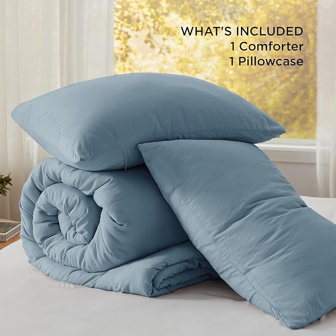 Bedsure Twin/Twin XL Comforter Set, Dusty Blue Soft Prewashed Bedding for All Seasons, 2 Pieces GentleSoft™ Bed Set, 1 Lightweight Comforter (68"x88") and 1 Pillowcase (20"x26")