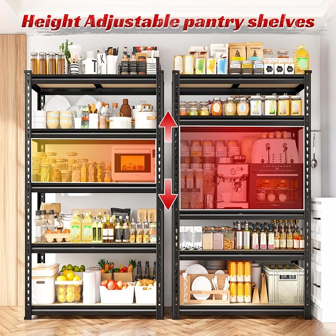 REIBII Set of 2 Storage Shelves 5 Tier Garage Shelving Heavy Duty Metal Shelving 2000LBS Garage Shelves Adjustable Metal Shelf for Kitchen Warehouse Pantry Commercial Use 27.6" Wx11.8 Dx60 H - Image 5