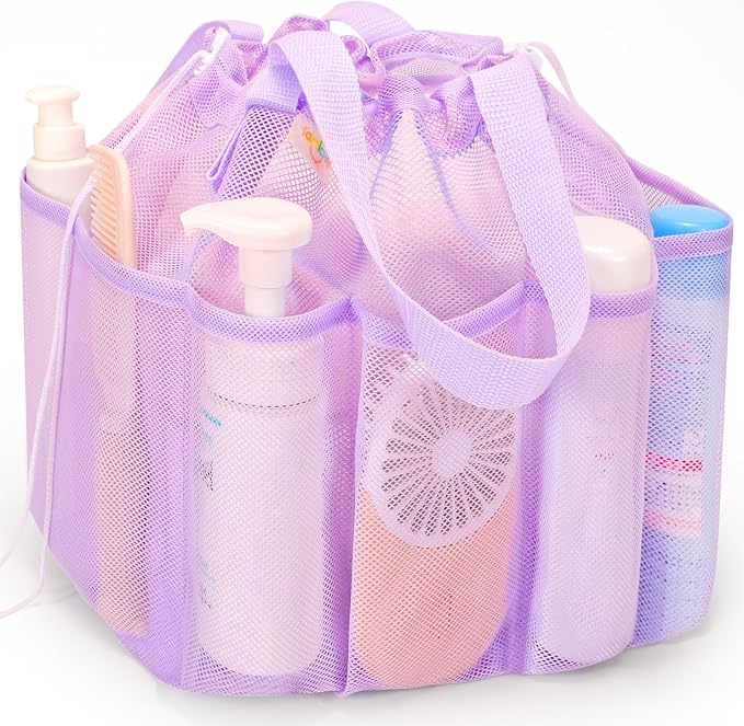 famichan Mesh Shower Caddy Portable with Drawstring, Dorm Room Essentials for College Students Girl & Boy, Larger Shower Bag for Camping,Swimming,Gym,Travel,Bathroom - Purple by famichan
