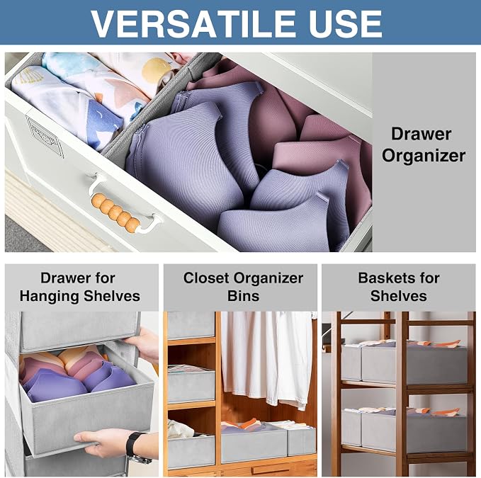 Criusia Drawer Organizer Clothes 24 Pack, Fabric Closet Organizers and Storage Bins for Underwear Sock, Odorless Dresser Drawer Dividers for Baby Nursery Organization (Grey) - Image 4