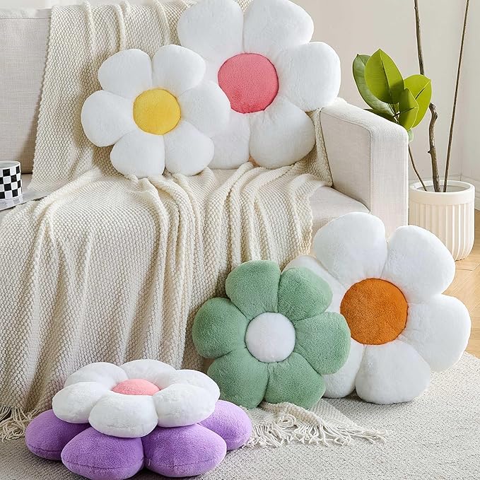 CANGHI Green Flower Pillow 19.68 inch Flower Shaped Throw Pillows Daisy Plush Pillow Floor Pillows Seat Cushion Cute Aesthetic Decorative Throw Pillows for Bed Home Sofa Chair Couch Decor