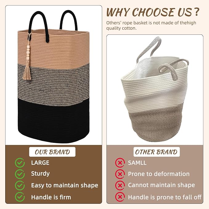 Woven Laundry Basket for Clothes, 100 L Large Rectangle Laundry Hampers, Nursery Storage Basket for Toys, Tall Dirty Clothes Hamper for Bedroom Aesthetic, Bathroom, Laundry Room - Image 4