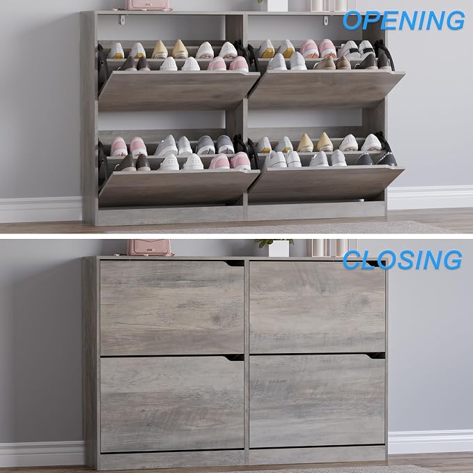 BORNOON Shoe Cabinet with 4 Flip Drawers, Narrow Hidden Shoe Storage Cabinet, Slim Freestanding Shoe Rack Organizer for Entryway, Hallway, Bedroom, Living Room - Image 5