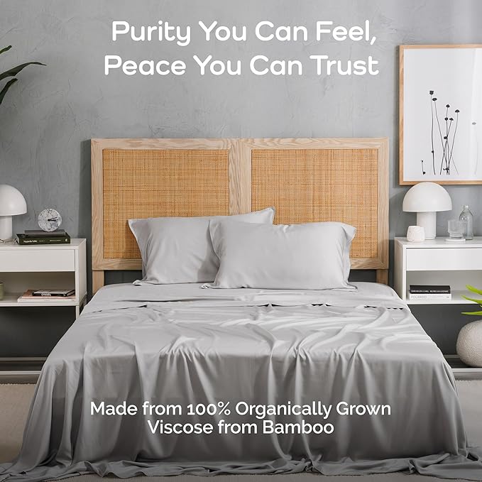 Viscose Bamboo Bed Sheets Full Sizes 4PC Set - Cooling Bedding for Hot Sleepers with Moisture Wicking Technology - Silky Soft 16 Inch Deep Pocket - Gray Mist 54"x75"
