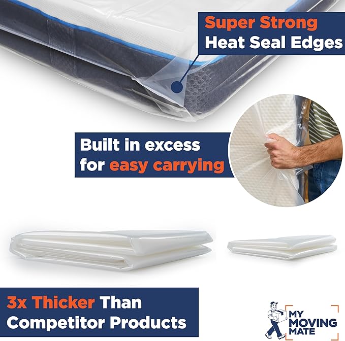 King Mattress Bags for Moving, King Size Mattress Bag for Storage, Plastic Cover for Bed Storage & Disposal, Matress Bag Protector XL - 78 x 104 x 14 inch