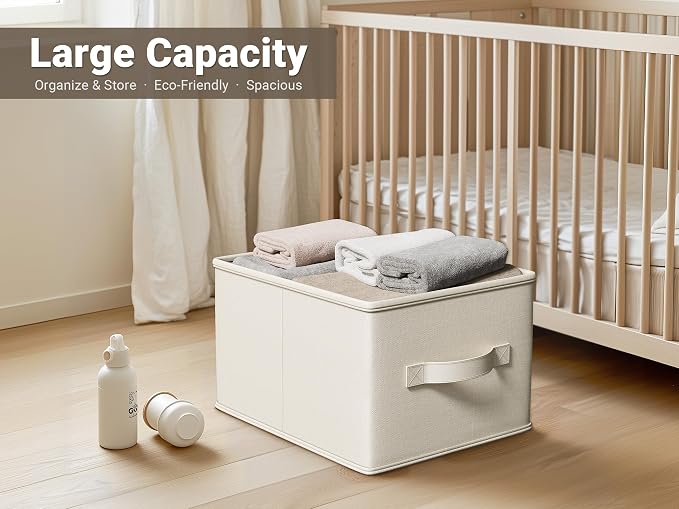 LayerSpace Fabric Storage Bins | Closet Bin Shelf Organizer Shelf Basket | Collapsible Linen Closet Organizer Storage Cube | 14¾"L x 10¼"W x 8¼"H | Storage for Clothes | White & Ivory 3 Pack - Image 2
