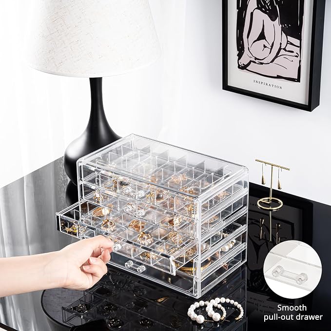 ProCase Acrylic Earrings Holder Organizer Box, Large Clear Earring Jewelry Storage Transparent Stackable Drawers Jewelry Display for Earring Ring Bracelet -Clear, 5 Layers - Image 7