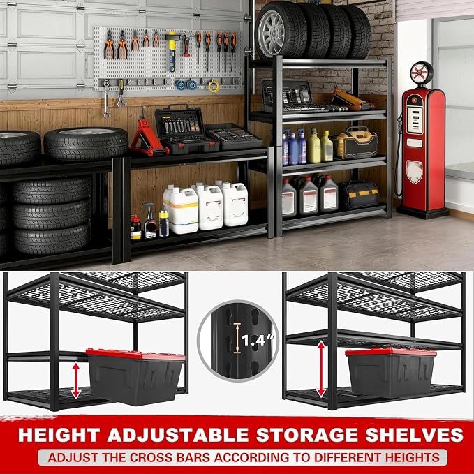 40W Garage Storage Shelves,2200LBS Metal Storage Shelves,Adjustable Heavy Duty Metal Garage Shelving Units Industrial Shelving for Garage,Basement,Warehouse,19.6" D x 39.37" W x 59.84" H - Image 8