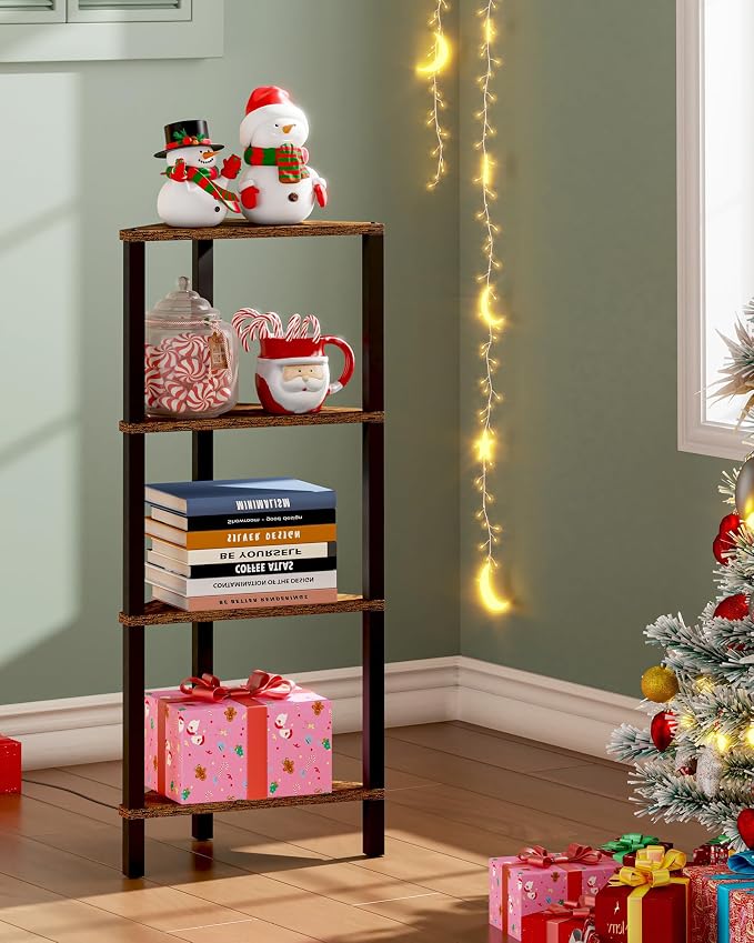 TUTOTAK Corner Shelf, 4-Tier Corner Bookshelf for Small Space, Narrow Display Corner Shelf Stand with Storage Rack, for Living Room, Bedroom, Rustic Brown BS05BB004L - Image 4