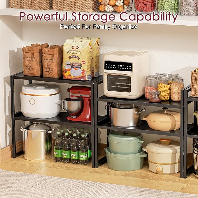 Expandable Kitchen Storage Shelves,110LBS Heavy Duty Metal Garage Shelving Units For Pot Pans Appliance,Adjustable Small Storage Shelf Rack Organizer For Kitchen Countertop Under Cabinet Garage Pantry - Image 7