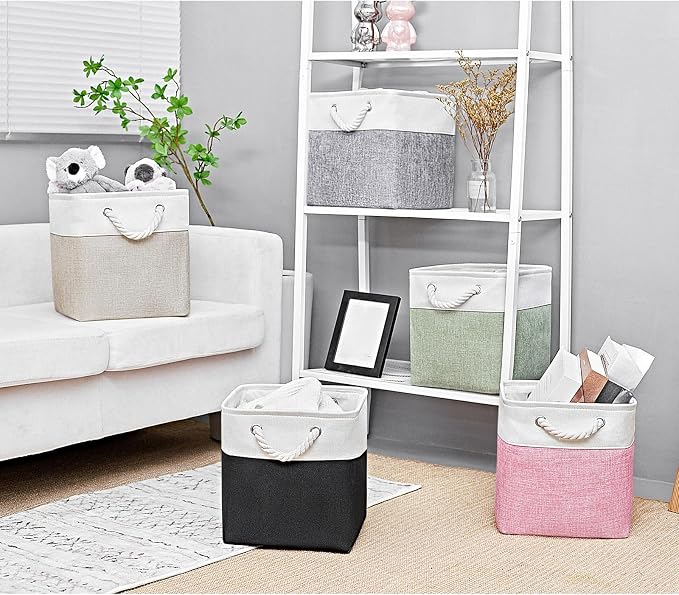Cube Storage Bins, Collapsible Fabric Storage Cubes Bins, 11 Inch Cube Storage Bins with Handles, Foldable Storage Cubes (White/Beige, 6Pack) - Image 8